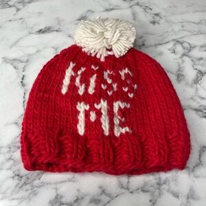 New! Valentine's Day Knit Pom Hat, Kiss Me By Huggalugs 6-24 months